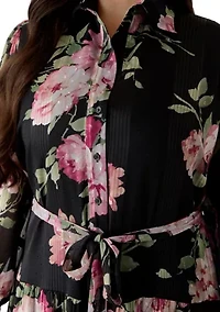 Plus Long Sleeve Collared Midi Dress