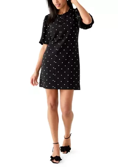 Women's Short Sleeve Printed Crepe Shift Dress
