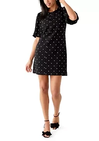 Women's Short Sleeve Printed Crepe Shift Dress