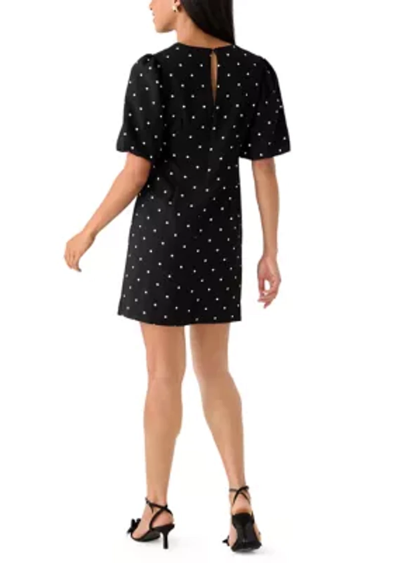 Women's Short Sleeve Printed Crepe Shift Dress