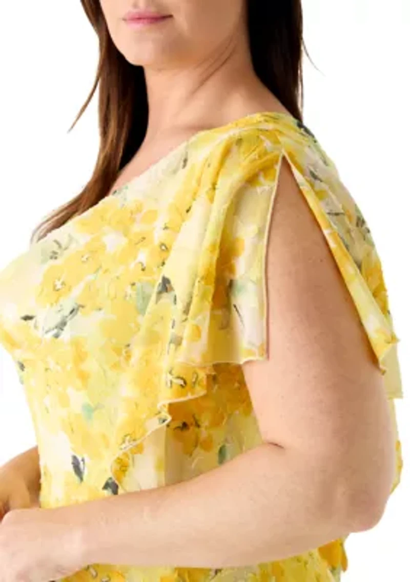 Plus Short Sleeve Hankerchief Hem Floral Dress