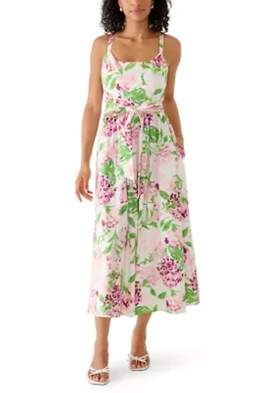 Women's Sleeveless Floral Printed Cotton A-Line Dress