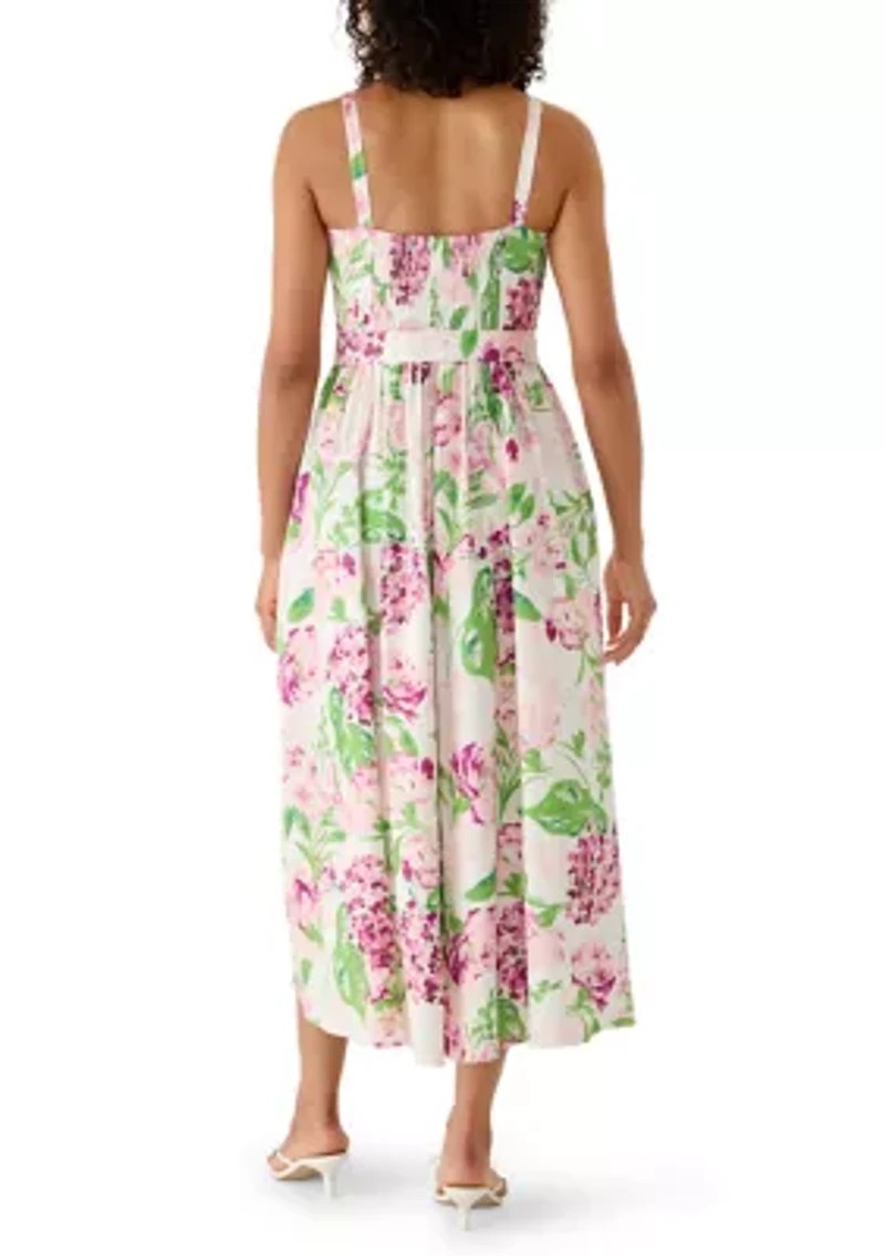 Women's Sleeveless Floral Printed Cotton A-Line Dress