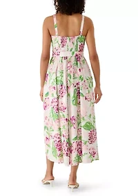 Women's Sleeveless Floral Printed Cotton A-Line Dress