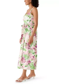 Women's Sleeveless Floral Printed Cotton A-Line Dress