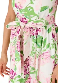 Women's Sleeveless Floral Printed Cotton A-Line Dress