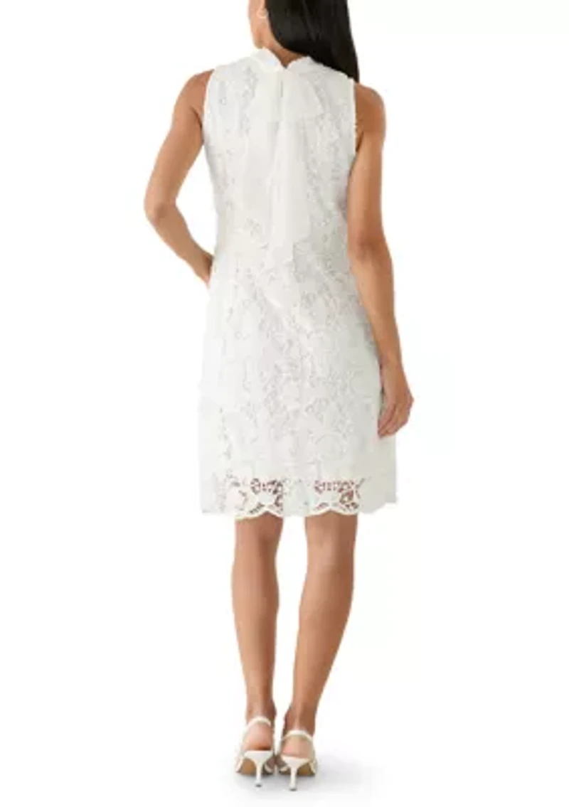 Women's Sleeveless A-Line Mock Neck Lace Dress