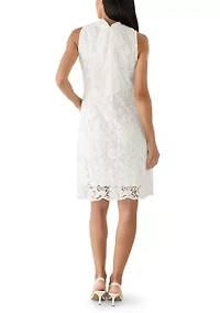 Women's Sleeveless A-Line Mock Neck Lace Dress