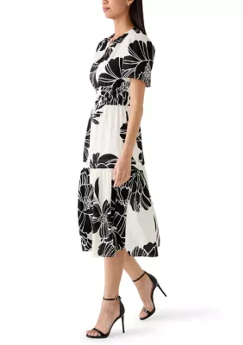 Women's Floral A-Line Midi Dress