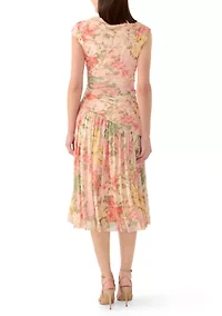 Women's High Neck Mesh Floral Midi Dress