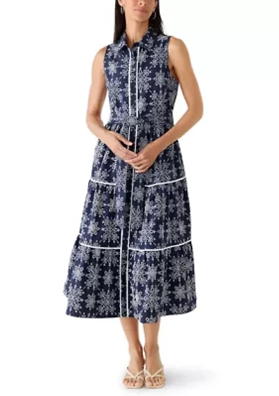 Women's Sleeveless Embroidered Midi Shirtdress