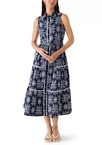 Women's Sleeveless Embroidered Midi Shirtdress