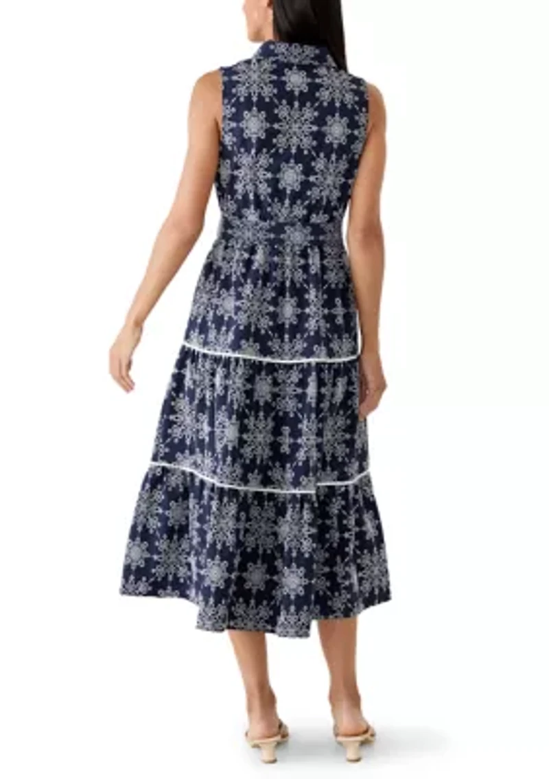 Women's Sleeveless Embroidered Midi Shirtdress