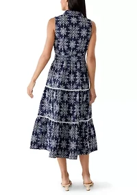 Women's Sleeveless Embroidered Midi Shirtdress