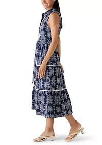 Women's Sleeveless Embroidered Midi Shirtdress