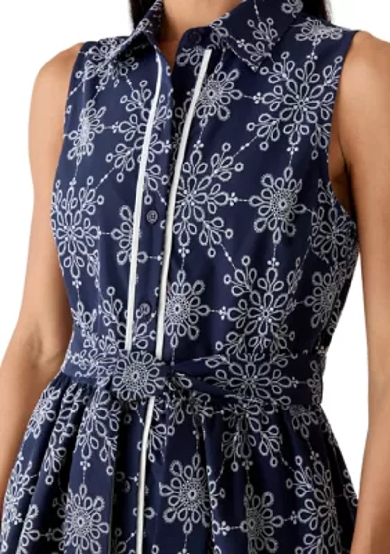 Women's Sleeveless Embroidered Midi Shirtdress