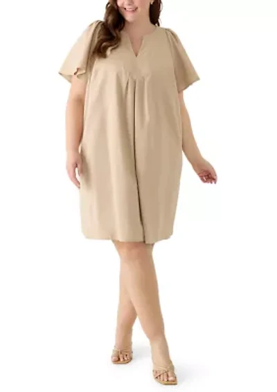 Plus Linen Shift Mini Dress