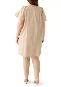 Plus Linen Shift Mini Dress