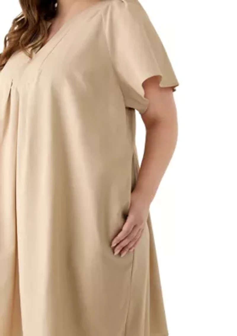 Plus Linen Shift Mini Dress