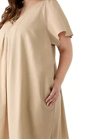 Plus Linen Shift Mini Dress