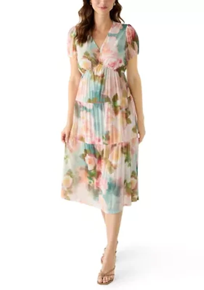 Women's Mesh Floral Midi Dress