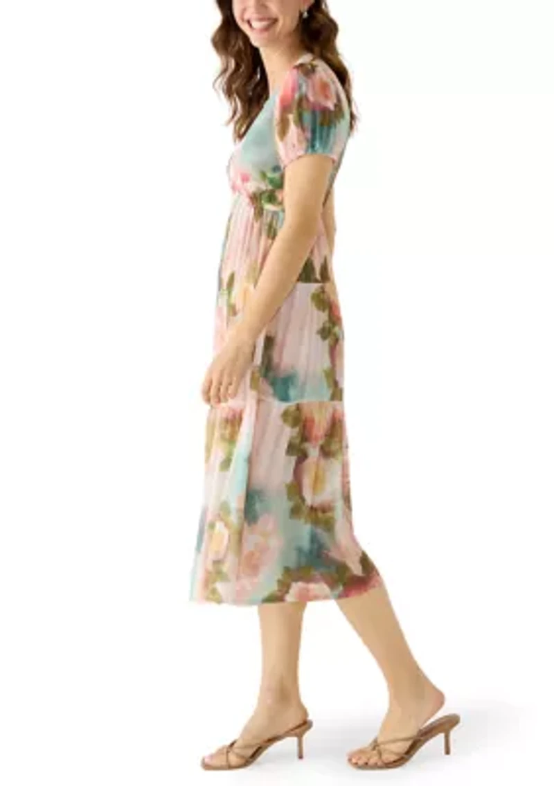 Women's Mesh Floral Midi Dress