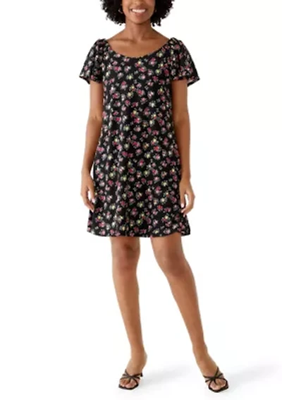 Women's Ditsy Floral Print Shift Mini Dress
