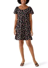 Women's Ditsy Floral Print Shift Mini Dress