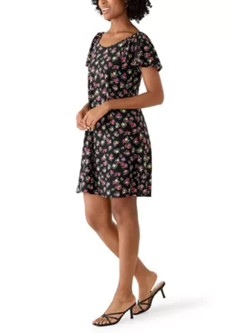 Women's Ditsy Floral Print Shift Mini Dress