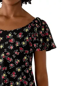 Women's Ditsy Floral Print Shift Mini Dress