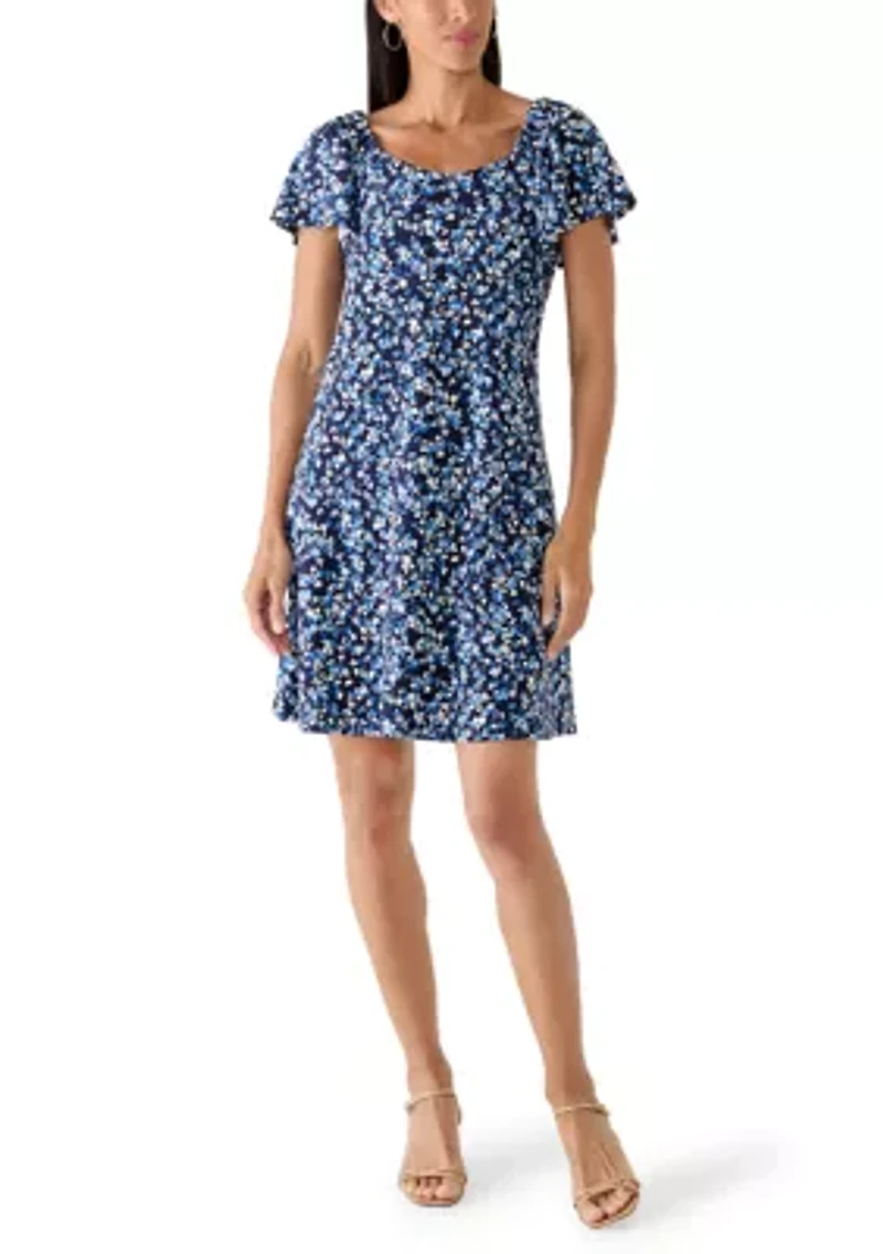 Women's Short Sleeve Ditsy Floral Print Shift Dress