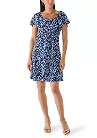Women's Short Sleeve Ditsy Floral Print Shift Dress