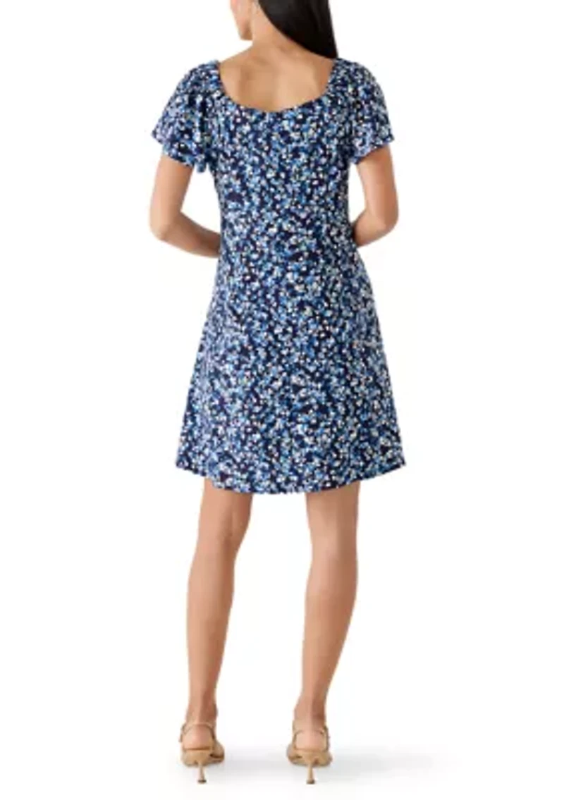 Women's Short Sleeve Ditsy Floral Print Shift Dress