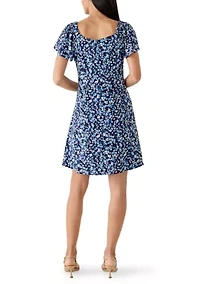 Women's Short Sleeve Ditsy Floral Print Shift Dress