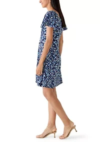 Women's Short Sleeve Ditsy Floral Print Shift Dress