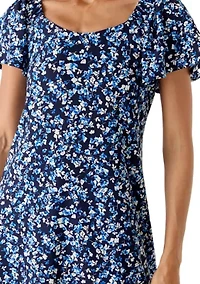 Women's Short Sleeve Ditsy Floral Print Shift Dress