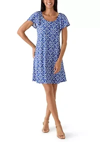 Women's Short Sleeve Geo Print Shift Dress