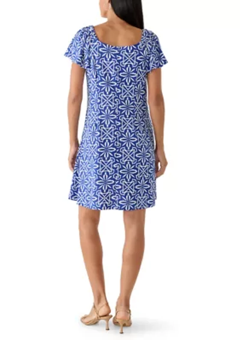 Women's Short Sleeve Geo Print Shift Dress