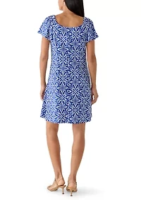 Women's Short Sleeve Geo Print Shift Dress