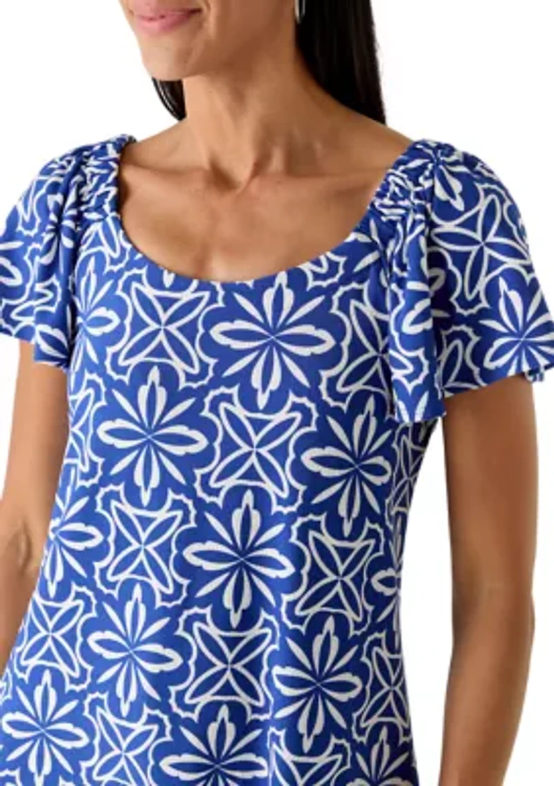 Women's Short Sleeve Geo Print Shift Dress