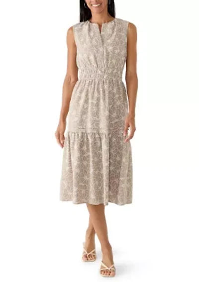 Women's Sleeveless Embroidered Crepe A-Line Dress