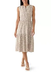 Women's Sleeveless Embroidered Crepe A-Line Dress