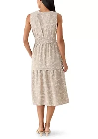 Women's Sleeveless Embroidered Crepe A-Line Dress