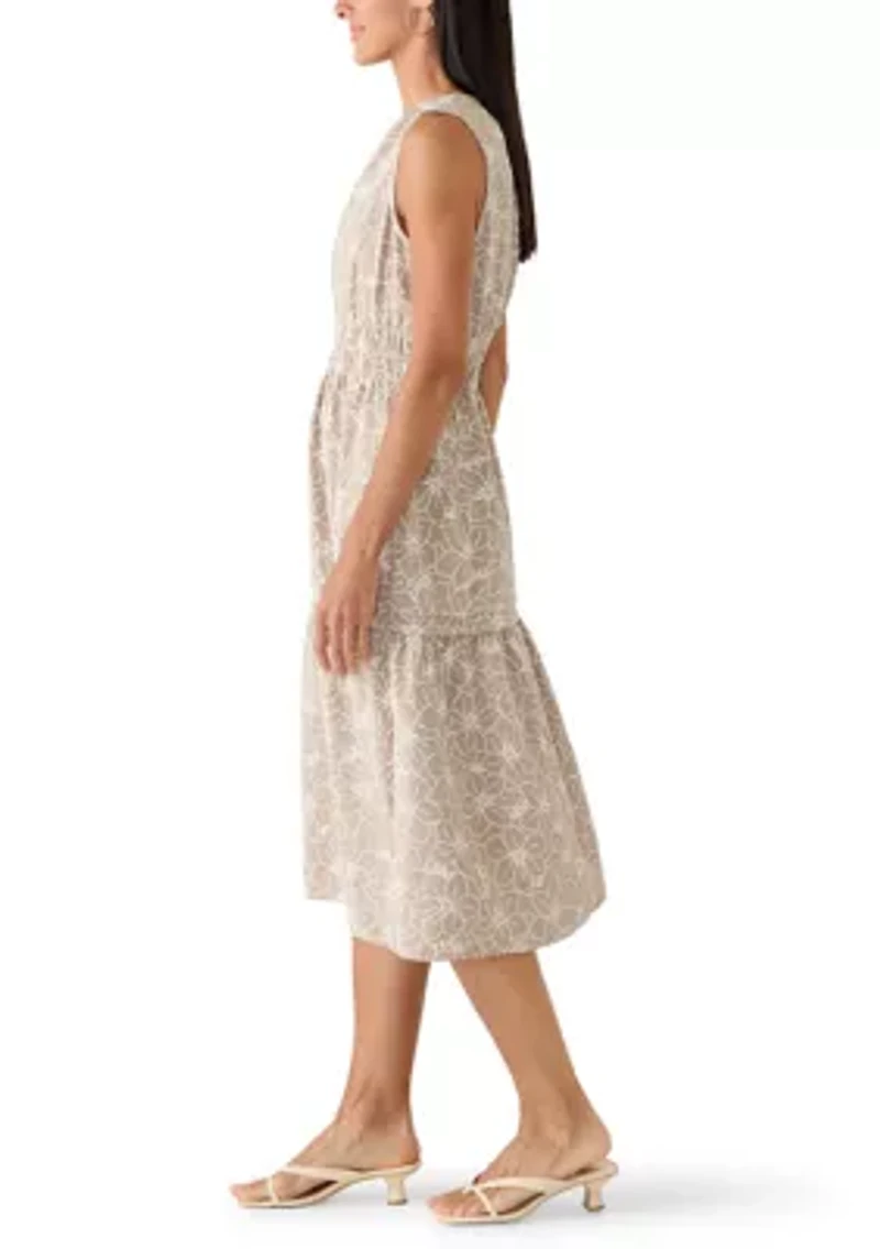 Women's Sleeveless Embroidered Crepe A-Line Dress