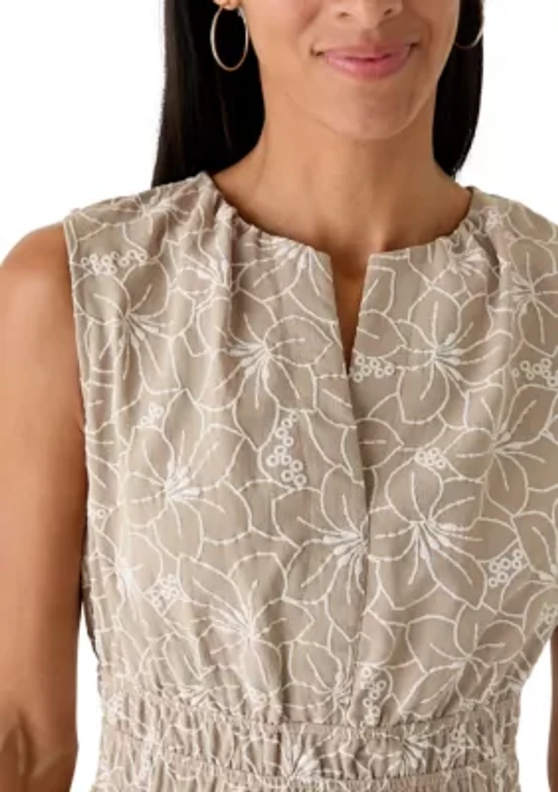 Women's Sleeveless Embroidered Crepe A-Line Dress