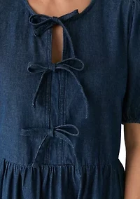 Women's Short Puff Sleeve Bow Front Mini Dress