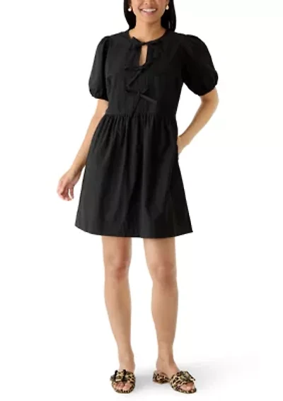 Women's Puff Sleeve Bow Front Mini Dress