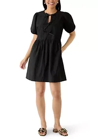 Women's Puff Sleeve Bow Front Mini Dress