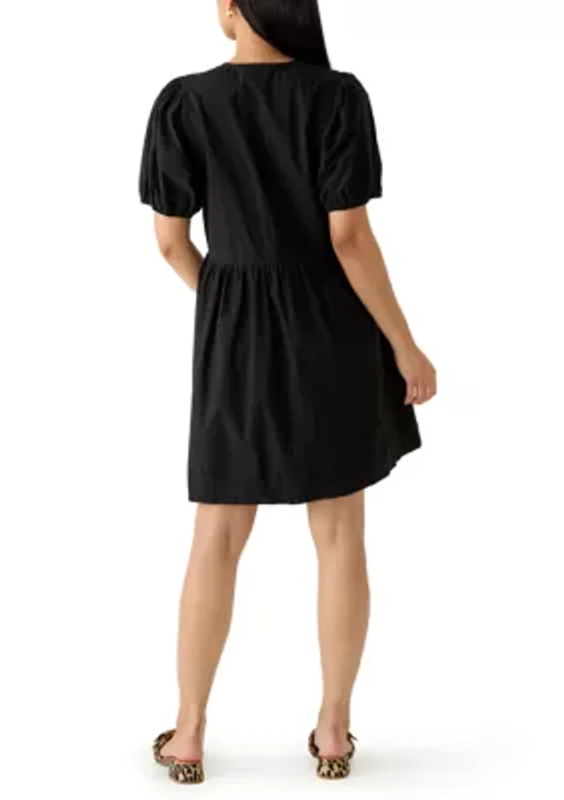 Women's Puff Sleeve Bow Front Mini Dress