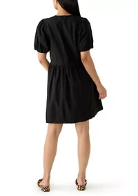 Women's Puff Sleeve Bow Front Mini Dress